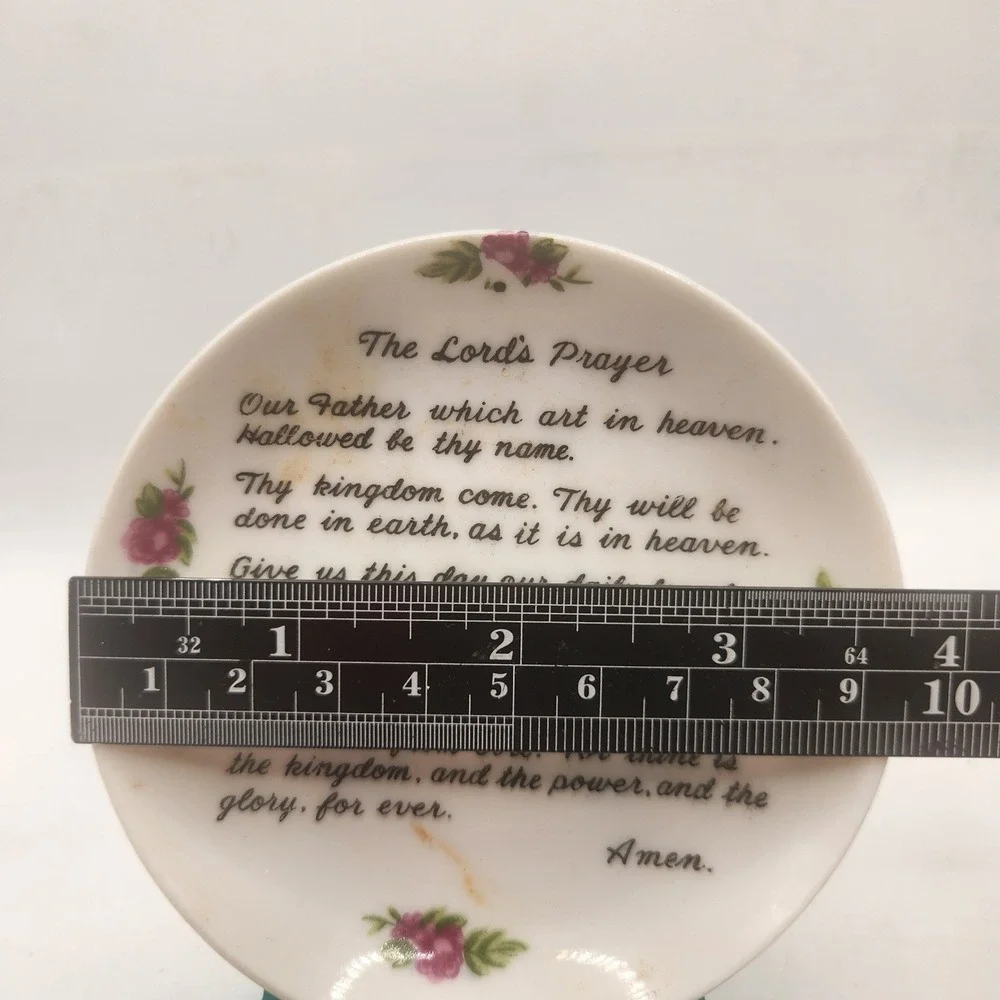 Vintage The Lords Prayer Miniature Decorative Plate Japan Pink Floral 4 Inch